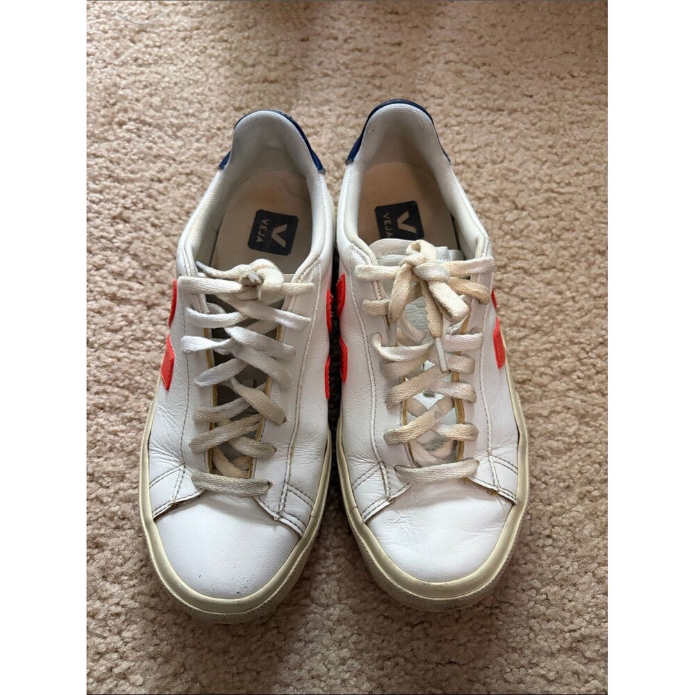 Veja Campo Leather White Orange Navy Sneakers Sz 8 - Picture 2 of 12
